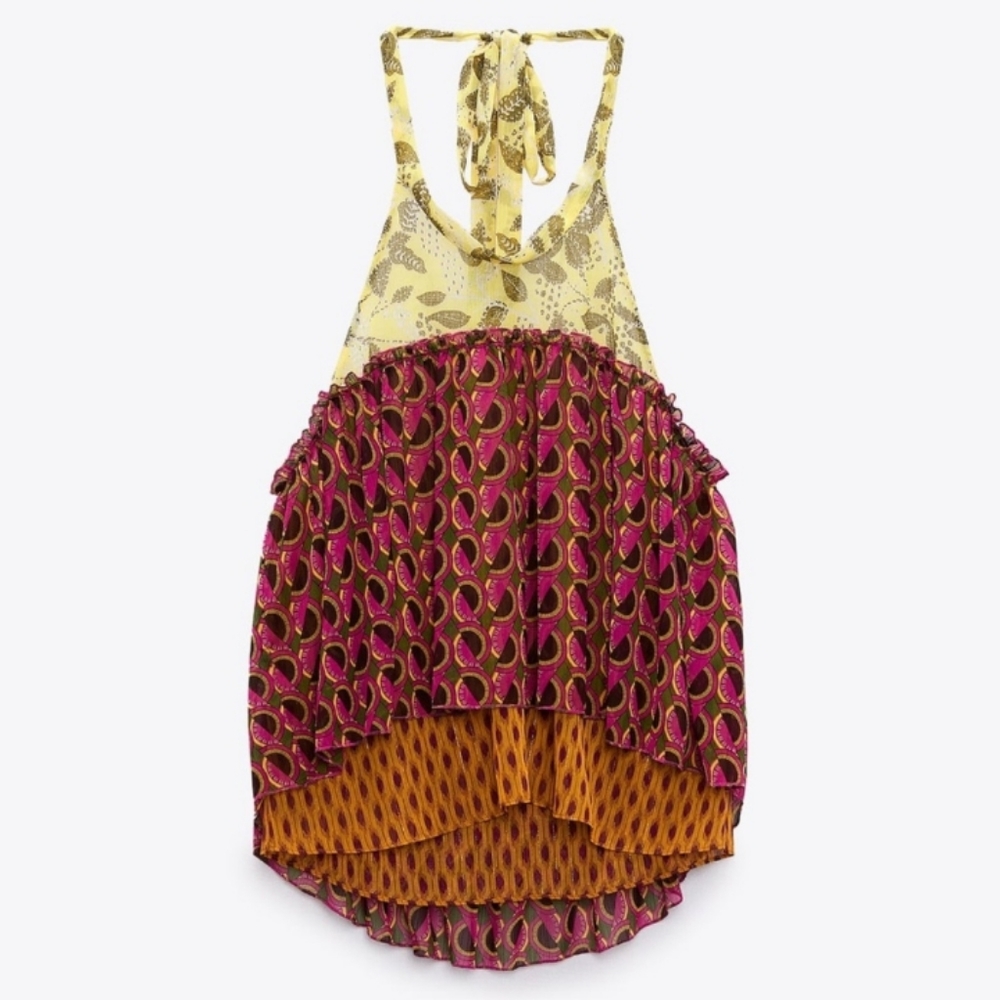 Zara Multicolor Halter Layered Boho Top - Yellow, Pink, Orange - Picture 6 of 15